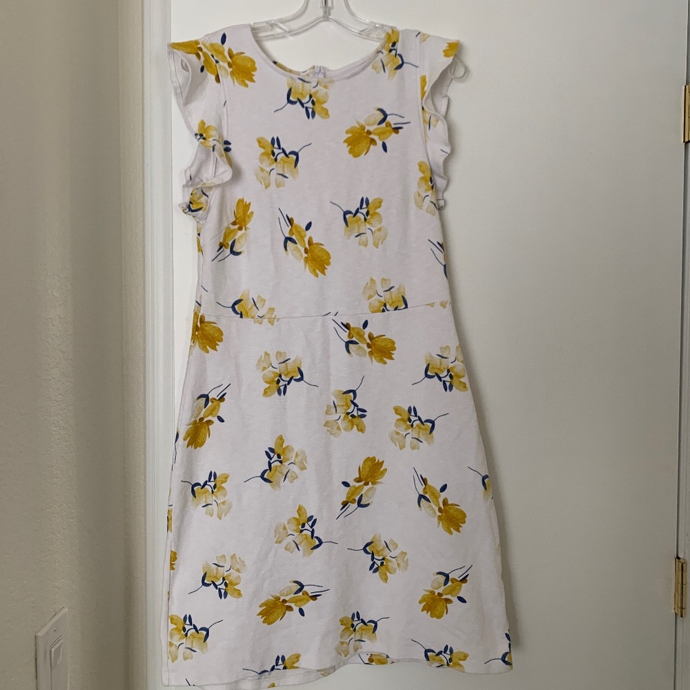 White Yellow Floral Print Ruffled Cap Sleeve Dress Sz.14 by Dip